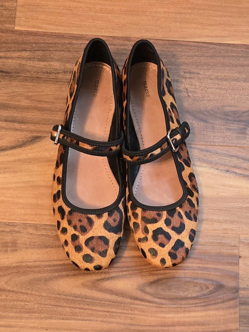 Maeve Leopard Print Mary Jane Flats - Tan/Black, Size 41/10US, NWOB